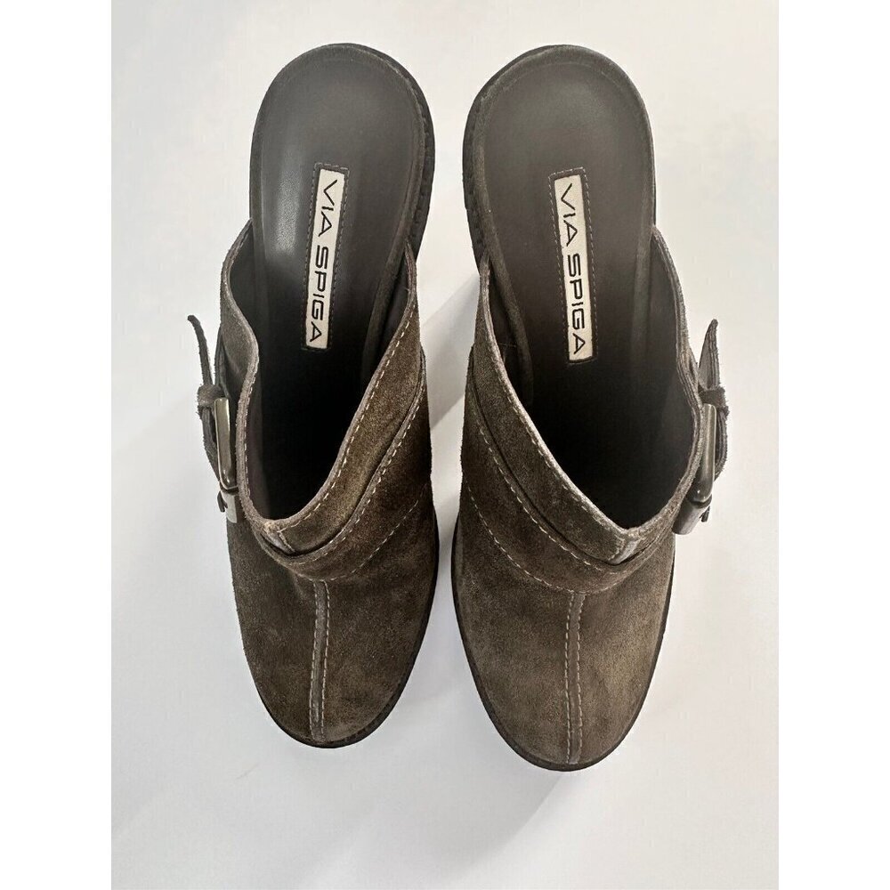 La Spiga Women's Suede Olive Green Mules Clogs Size 6.5 Retro Y2K 70s‎ 80s 90s - Picture 2 of 7